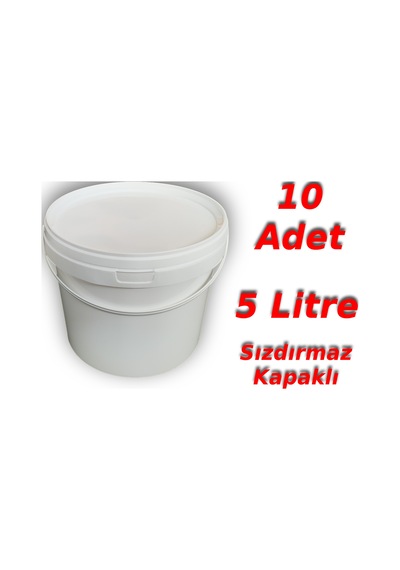 Decotone 5 L Plastik Kapaklı Kova Hobi Boya Gıda Yoğurt Kovası - 10 Adet Beyaz