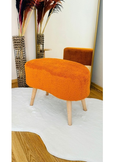 Fasulye Model Ahşap Ayaklı Teddy Kumaş Dekoratif Puf Bench Tarçın