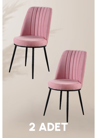 Gold Sandalye - Pembe - Metal Siyah Ayak 2 Adet - Salon Sandalyesi / Mutfak Sandalyesi Pembe