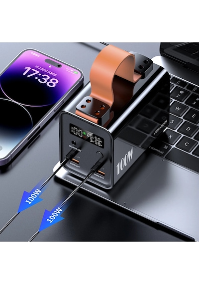 Venandin Opulix Pwb60b1 60.000 Mah Led Göstergeli 120w 22.5w Hızlı Kendinden Kablolu Powerbank Siyah