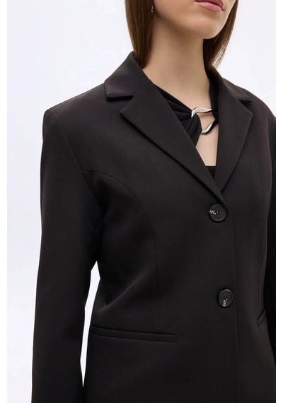 Quzu Çift Düğmeli Dikiş Detaylı Siyah Kadın Blazer Ceket Ckt00882 Siyah