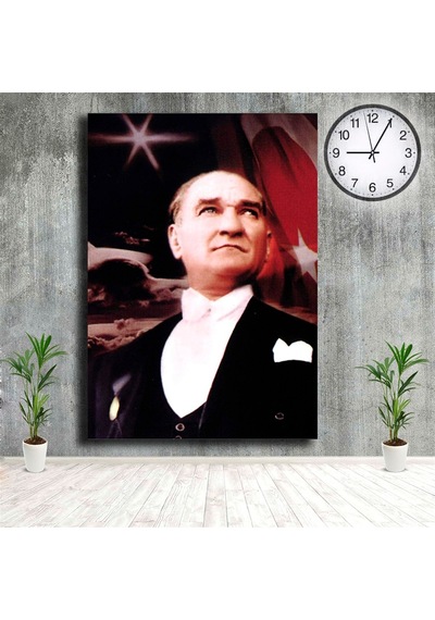 Atatürk Tablosu Beyaz Papyonlu Cumhurbaşkanı Mustafa Kemal Kanvas