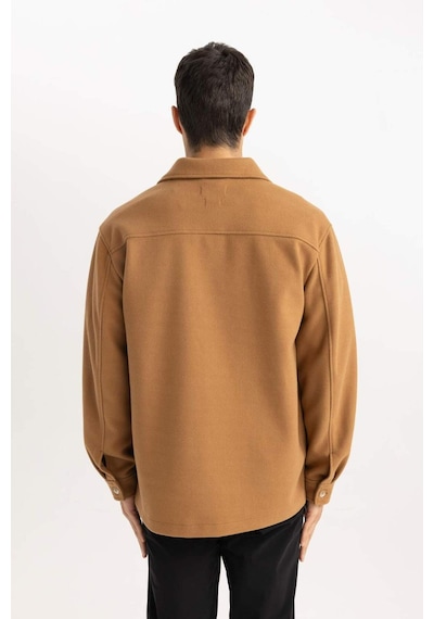 Defacto Relax Fit Polo Yaka Yün Görünümlü Gömlek Ceket B7382ax24spbn302 Kahve