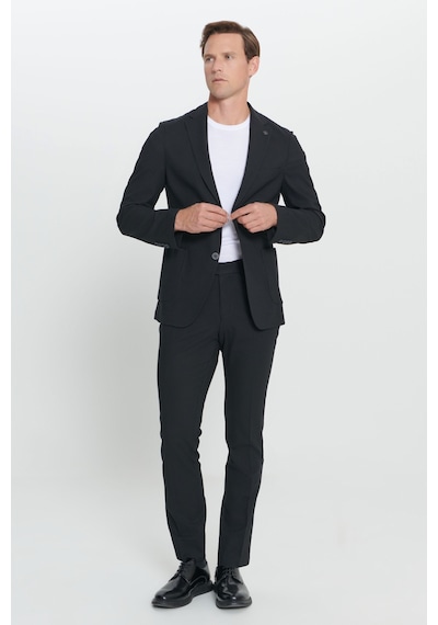 Altınyıldız Collectıon Erkek Sıyah Slim Fit Dar Kesim Mono Yaka Yünlü Takım Elbise Siyah