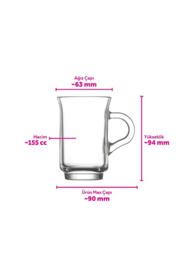 Lav Ada Cam Kulplu Çay Bardağı 6 Kişilik 155 ml Kulplu