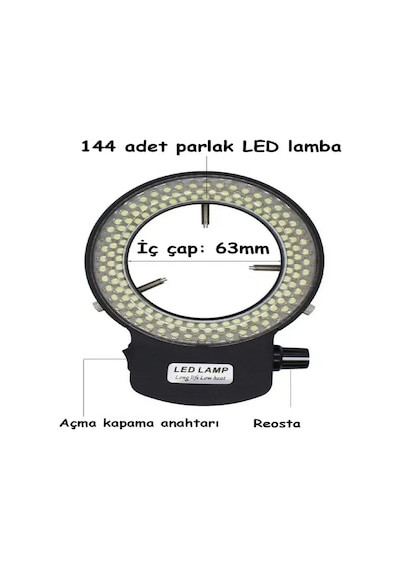 144 Led Stereo Mikroskop Halka Işık - Dimmerli Parlaklık Ayarlı Ring Light Aydınlatma Siyah