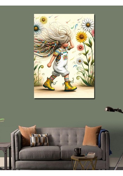Kanvas Tablo Küçük Kız Ve Çiçekler 70cmx100cm
