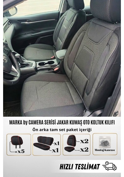 Marka By Camera Serisi Jakar Kumaş Universal Oto Koltuk Kılıfı Tam Set Siyah