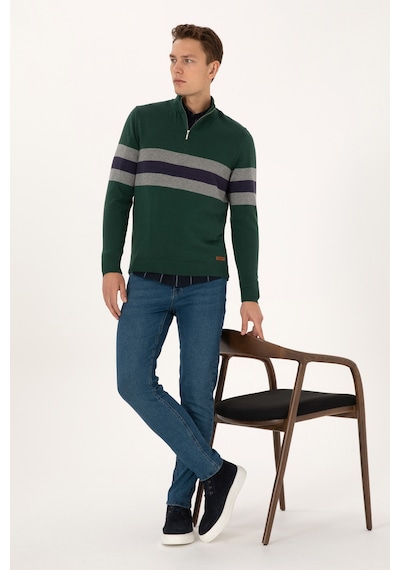 U.S. Polo Assn. Erkek Regular Fit Yarım Fermuarlı Koyu Yeşil Kazak 50315034-VR079