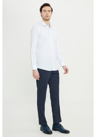 AC&Co / Altınyıldız Classics Erkek Mavı Flamlı Slim Fit Dar Kesim Düğmeli Yaka Gömlek Mavı