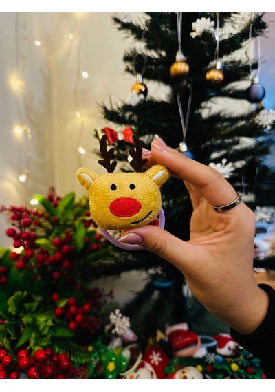 Yılbaşı Temalı Peluş Lastik Toka Seti Noel Baba, Geyik, Çam Ağacı Figürlü 5'li -213 Beyaz