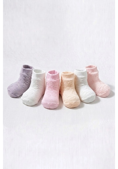 Cocole Socks Kız Bebek Soket Çorabı Kraft Kutulu 6'lı Set Pamuklu 0-1 Yaş Kabartma Desenli Çok Renkli