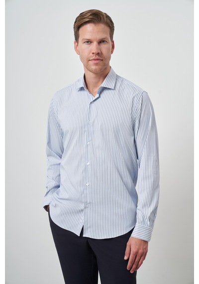 Morven Erkek Marine Çizgi Desen Trend Slim Fit Gömlek 25mc004051210 Marine Marine