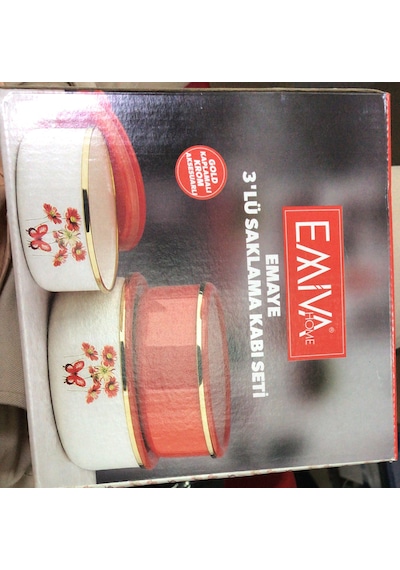 Emiwa Home Emaye 3lü Saklama Kabı Kırmızı