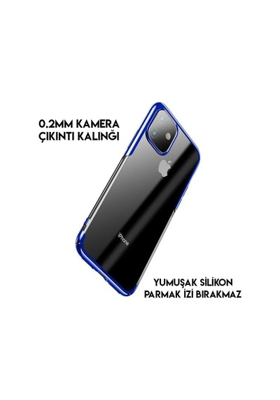 Baseus Glitter Case Apple iPhone Uyumlu iPhone 11 Pro 5.8 Şeffaf Lüx Silikon Kılıf- 5775 Mavi