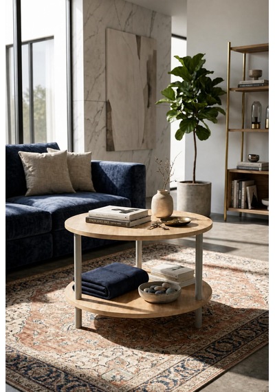 Oval Modern Kolay Kurulum İki Katlı Yuvarlak Orta Sehpa Raflı Şık Dayanıklı Safir Meşe Oval Modern Kolay Kurulum İki Katlı Yuvarlak Orta Sehpa Raflı Şık Dayanıklı Safir Meşe