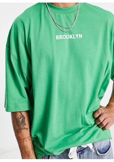 Noıssey Buğraterzimoda Unisex Brooklyn Baskılı Yeşil Oversize T-shirt 878kl34