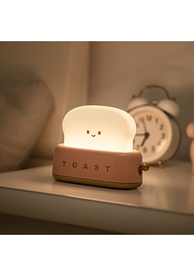Pembe Tost Gece Lambası Şarjlı & Pilli Sevimli Led Işık,hediyelik Led Lamba Pembe - Beyaz