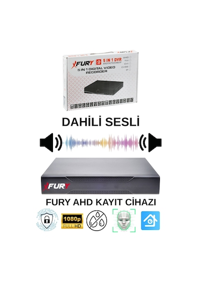 Fury 5 Li Sesli Gece Renkli Görüş Güvenlik Kamerası Su Geçirmez Güvenlik Kamerası Seti 1tb