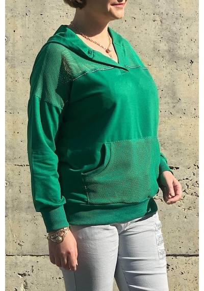 Mia Butik Kadın Yeşil File Detaylı Bluz -1363 Yeşil