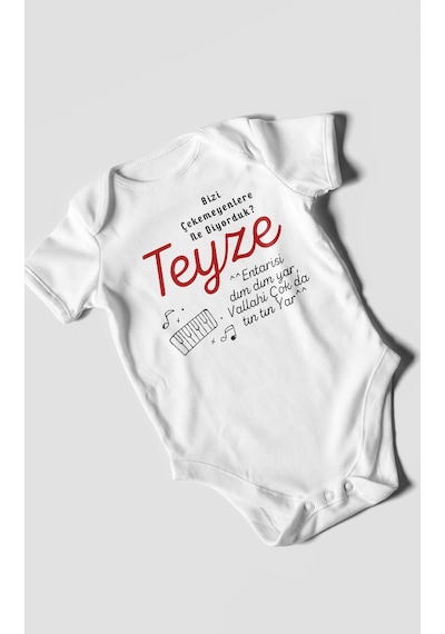 Bizi Çekemeyenlere Ne Diyorduk Teyze Baskılı Bebek Zıbını Çıtçıtlı Body %100 Pamuk Kısa Kol Beyaz
