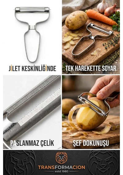 Y Tipi Sebze Meyve Soyacak 304 Paslanmaz Çelik Jülyen Dilimleyici Ergonomik Sap 15x9 Cm Diğer