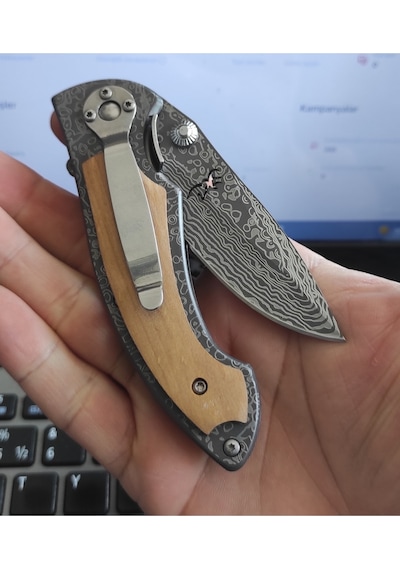 Browning Damascus Görünümlü Kamp Çakı Kahverengi - Gri