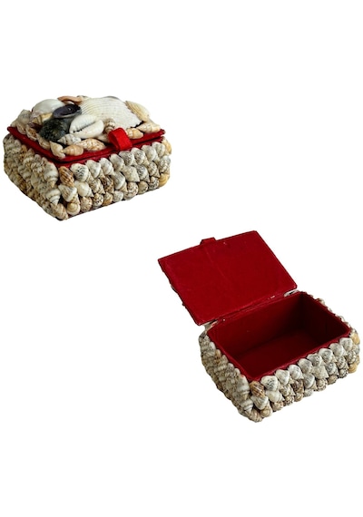 Deniz Kabuğu Kaplamalı Kutu 7x5x4cm - Mücevher Takı Kutusu