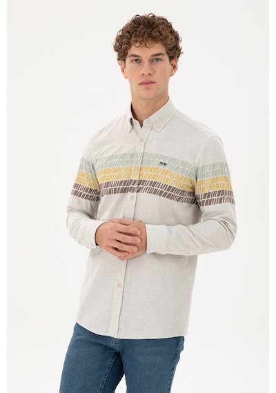 U.s. Polo Assn. Erkek Ekru Gömlek Desenli 50296600-vr019 Ekru