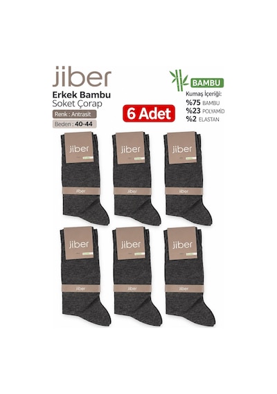 Jiber Erkek Likralı Bambu Uzun Soket Çorap Ç5500 - 6 Adet Antrasit