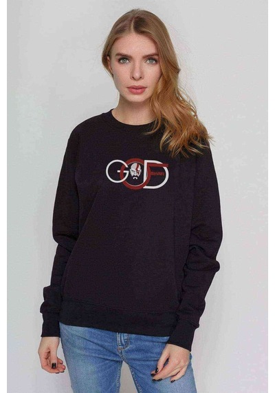 God Of War Baskılı Siyah Kadın Sweatshirt (528261394)