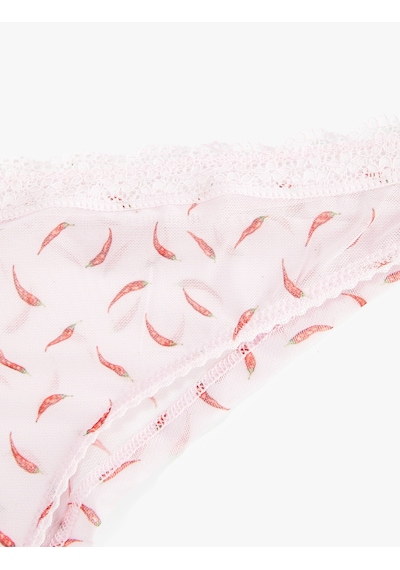 Koton Desenli Dantel Detaylı Tül Brazilian Külot Pembe Desenli 6slk30259mk