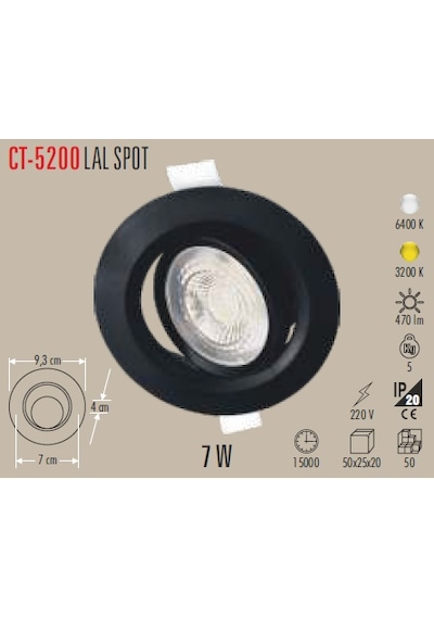 Cata Ct 5200 7w Led Spot 6400k Beyaz Işık Siyah