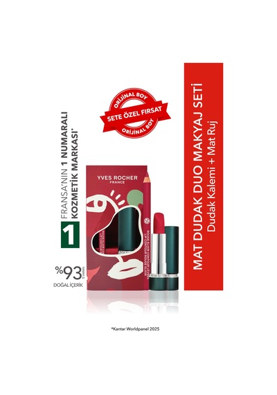 Yves Rocher Mat Dudak Duo Makyaj Seti- Dudak Kalemi -kırmızı & Mat Ruj - Nar Kırmızısı