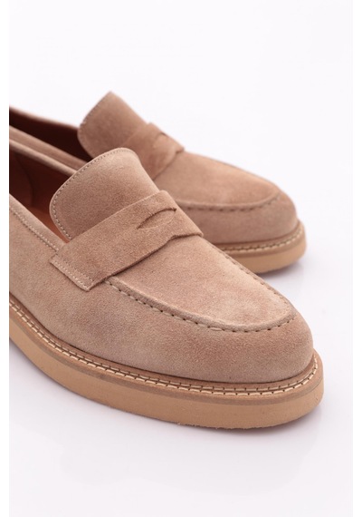 Dgn 1234 Erkek Loafer Ayakkabi Bej Süet