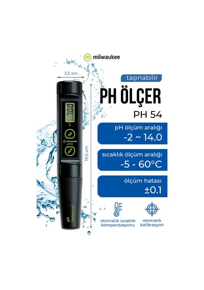 Milwaukee Ph54 Su Geçirmez Ph Metre Hassas Dijital Ph Ölçüm Cihazı