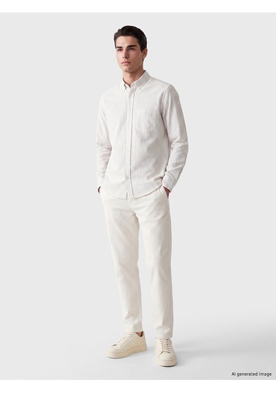 Lcwaıkıkı Classic Bej Regular Fit Çizgili Oxford Erkek Gömlek