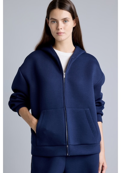 Defacto Relaxed Fit Kapüşonlu Fermuarlı Cepli Skuba Dalgıç Kumaş Basic Hırka H5571ax26aunv241 Lacivert-nv241