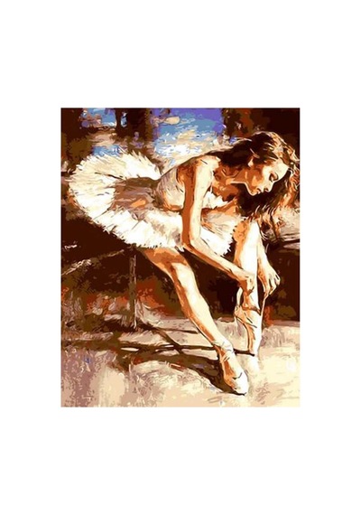 Balerin Hazırlanırken Sayılarla Boyama Seti - Çerçeveli, 40x50cm