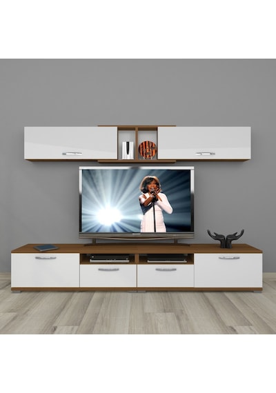 Decoraktiv Eko 5220 Slm Krom Ayaklı Tv Ünitesi Tv Sehpası Ceviz - Beyaz