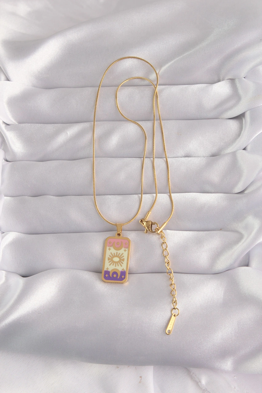 316l Çelik Gold Renk Karışık Mineli Ay Figür Tarot Kolye Tj-bko9032 Altın - Çok Renkli