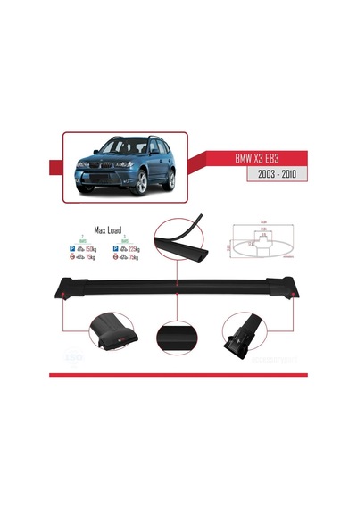 Bmw X3 E83 2003-2010 Arası İle Uyumlu Fly Model Ara Atkı Tavan Barı Siyah