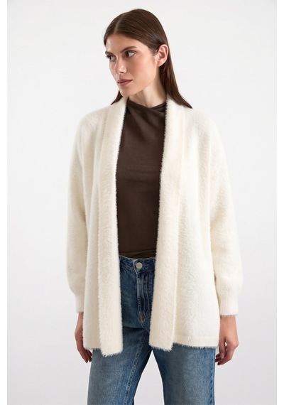 Olcay Salaş Soft Kumaş Triko Hırka Ekru 8299
