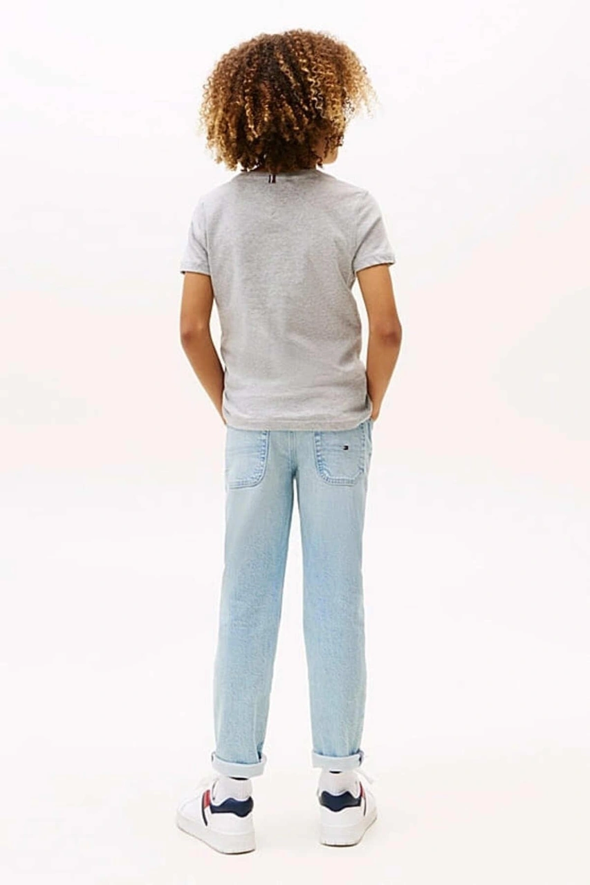 Tommy Hilfiger Erkek Çocuk Basic Pamuklu T-shirt - Gri-10990 Grey Heather