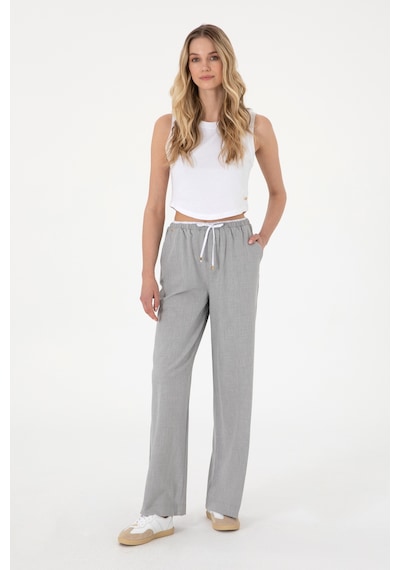 U.S. Polo Assn. Kadın Gri Bel Detaylı Loose Fit Kanvas Pantolon 50309118-VR024