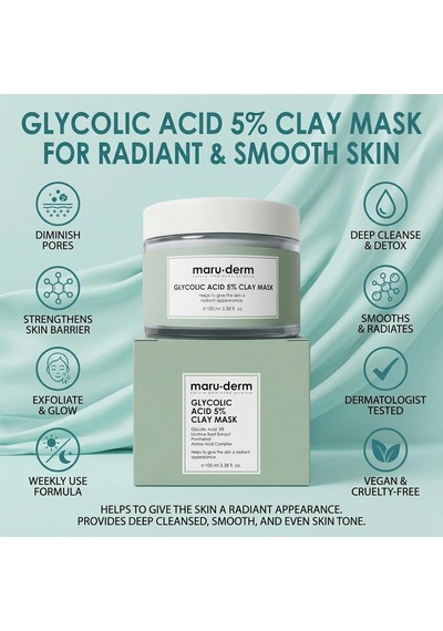 Maruderm Glikolik Asit%5 Gözenek Arındırıcı Ve Cilt Tonu Eşitleyici Kil Maskesi Vegan, Pürüzsüz Ve Nemlendirici Arındırıcı Maske, 100 Ml