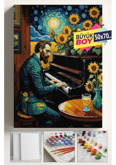 Sayılarla Boyama Seti Numaralı Tuval Fırça Boya Dahil Kasnaklı Set 50x70 Cm - Van Gogh Piyano