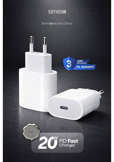 Simex İphone X-11-12-13-14 Serileri İpad & Airpods Uyumlu Usb-c 20w Hızlı Şarj Başlığı Ce Belgeli Sps-15