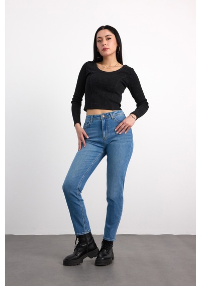 23030-73603 Kadın Mom Fit Hıgh Rıse Tapered Leg Denim Pantolon 23030-73603 Buz Mavi