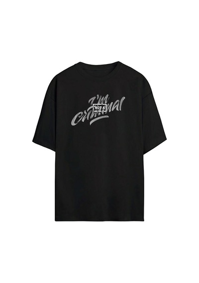 Thewert Unisex Criminal Baskılı Siyah Oversize Tshirt